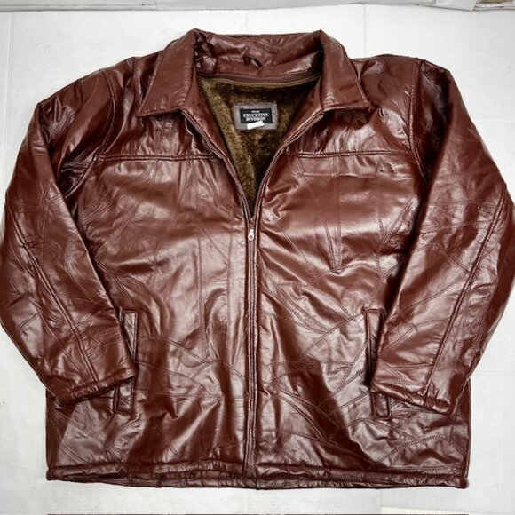 Haband Executive Division Leather Jacket  Patches  Stitch ChocoBrown Men 3X(J12) - Picture 3 of 11